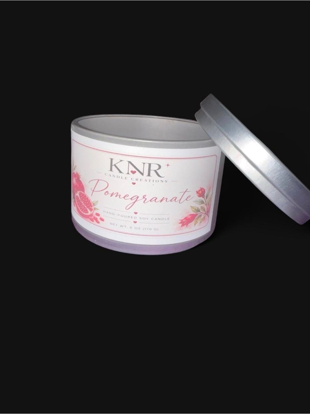 KNR Candle Creations Pomegranate Scented Soy 6 oz Hand-poured Soy Candle